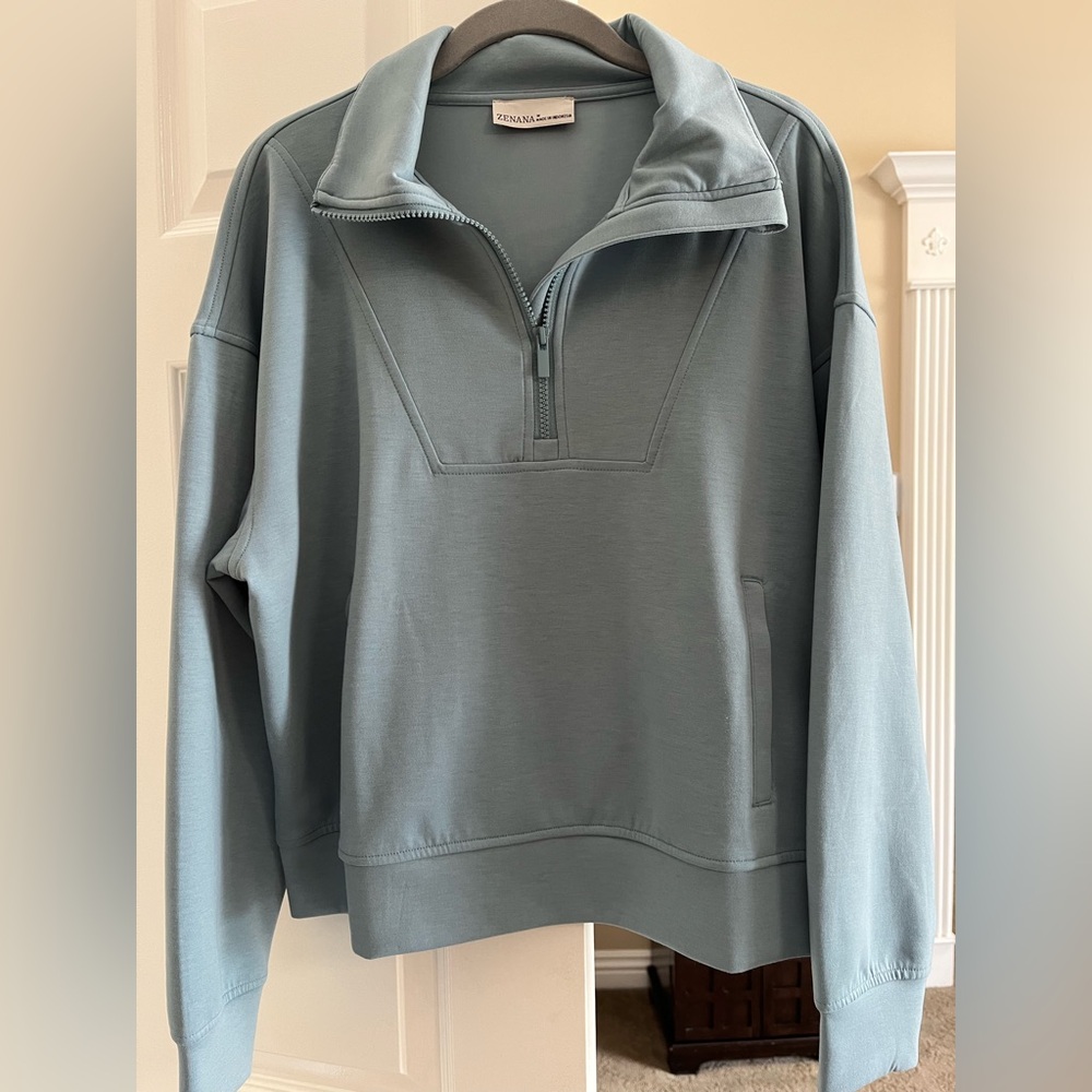 Zenana Outfitters Women’s Zip-Up Sweater - Dusty Blue